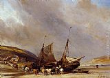 Riders on the Beach with Ship by Eugene Isabey